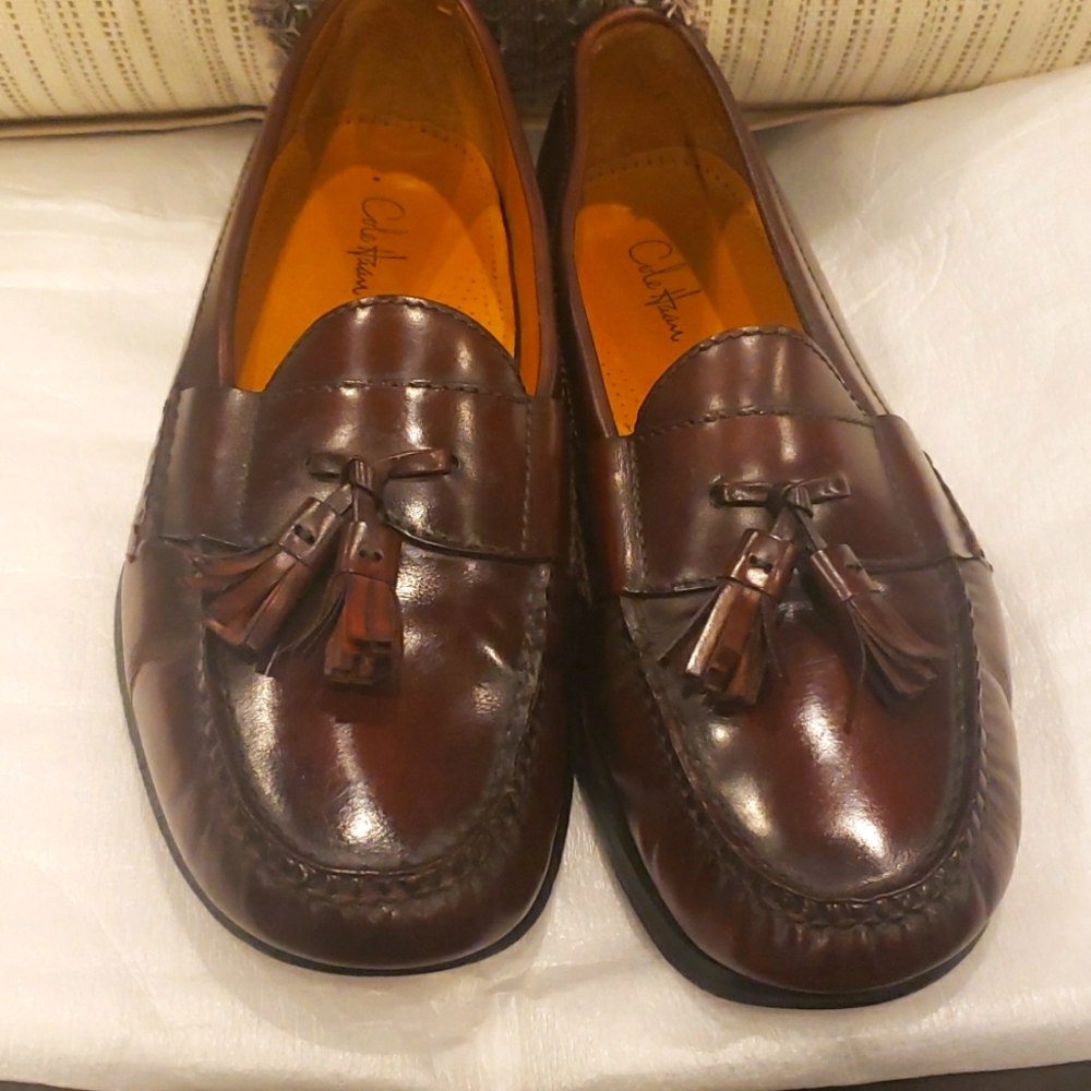 Cole haan mens casual dress shoes brown leather slip on tassel  loafers  size 10